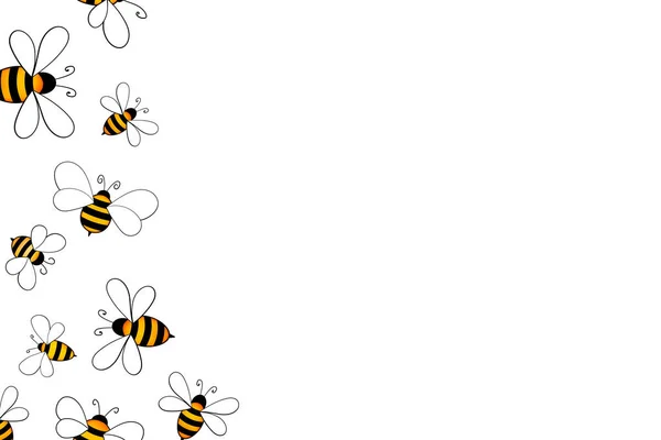 Cartoon mascote abelha bonito. Feliz abelha com uma mesa vazia. Uma vespa pequena. Personagem vetorial. Ícone de insecto. Design de modelo de férias para convite, cartões, papel de parede, escola, jardim de infância. Espaço de cópia — Vetor de Stock
