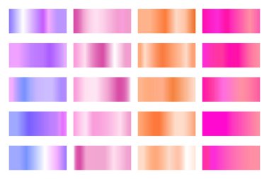 Parlak renkli hologramı olan metalik gradyan koleksiyonu. Holografik folyo dokusu, altın gül, mavi ve altın oyma. Çerçeve, kurdele, sınır, diğer tasarım için vektör ayarlandı