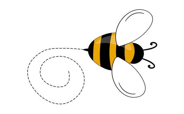 Mascota de la abeja. Abejas volando en una ruta punteada. Colección de avispas. Personajes vectoriales. Icono del incesto. Plantilla de diseño para invitación, tarjetas. Estilo Doodle — Vector de stock