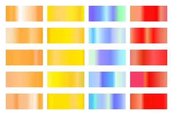 Kolekce kovových gradientů s lesklým barevným hologramem. Struktura holografické fólie, zlatá růže, modré a zlaté odstupňování. Vektorová sada pro rám, stuhu, okraj, jiný design — Stockový vektor
