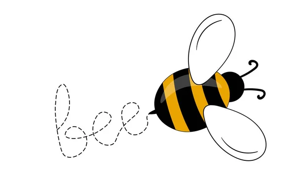 Mascota de la abeja. Abejas volando en una ruta punteada. Colección de avispas. Personajes vectoriales. Icono del incesto. Plantilla de diseño para invitación, tarjetas. Estilo Doodle — Vector de stock