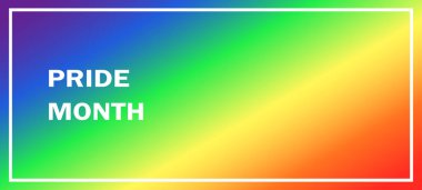 Gökkuşağı arka planında gurur dolu bir ay. LGBT bayrağı. Şablon tasarımı, vektör çizimi. Aşk kazanır. Renkli semboller. Eşcinsel gurur koleksiyonu. Pankart