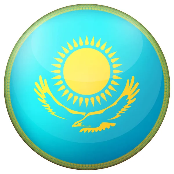 Glazen lichtbal met vlag van Kazachstan. Ronde bol, sjabloon icoon. Kazachse nationale symbool. Glanzende realistische bal, 3D abstracte vector illustratie gemarkeerd op een witte achtergrond. Grote bubbel — Stockvector