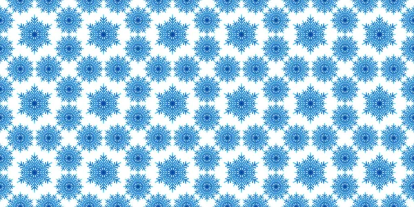 Winternahtloses Muster mit blauen Schneeflocken auf weißem Hintergrund. Vektor-Illustration für Stoff, Textiltapeten, Poster, Geschenkpapier. Weihnachtsvektorillustration. Schneefall — Stockvektor