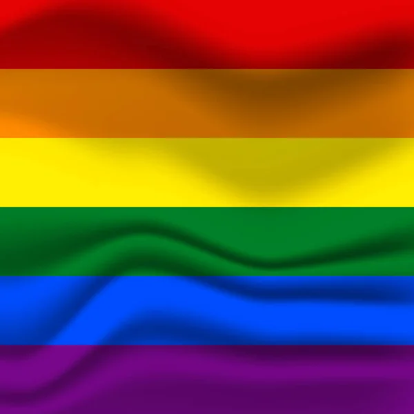 Bandera LGBT cuadrado icono, insignia o botón. Diseño de plantilla, ilustración vectorial. El amor gana. Símbolo LGBT en colores arcoíris. Orgullo gay seda textil fondo — Archivo Imágenes Vectoriales