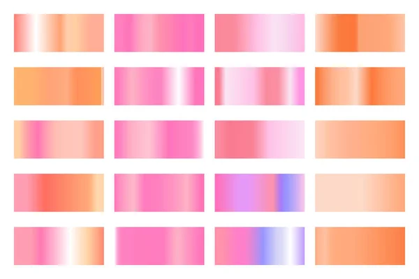 Metall gradient samling med glänsande färgglada hologram. Holografisk folie konsistens, guld ros, blå och gyllene gradering. Vektor set för ram, band, kant, annan design — Stock vektor