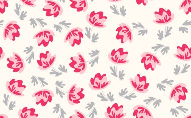 Geleneksel halk sanatları süslerine dayanan kusursuz çiçek desenleri. Işıklı arka planda renkli çiçekler. İskandinav tarzı. İsveç İskandinav tarzı. Vektör çizimi. Basit minimalist desen