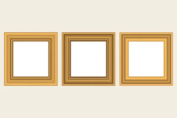 Set of squared golden vintage wooden frame for your design. Vintage cover. Place for text. Vintage antique gold modern rectangular frames. Template vector illustration — Stock Vector