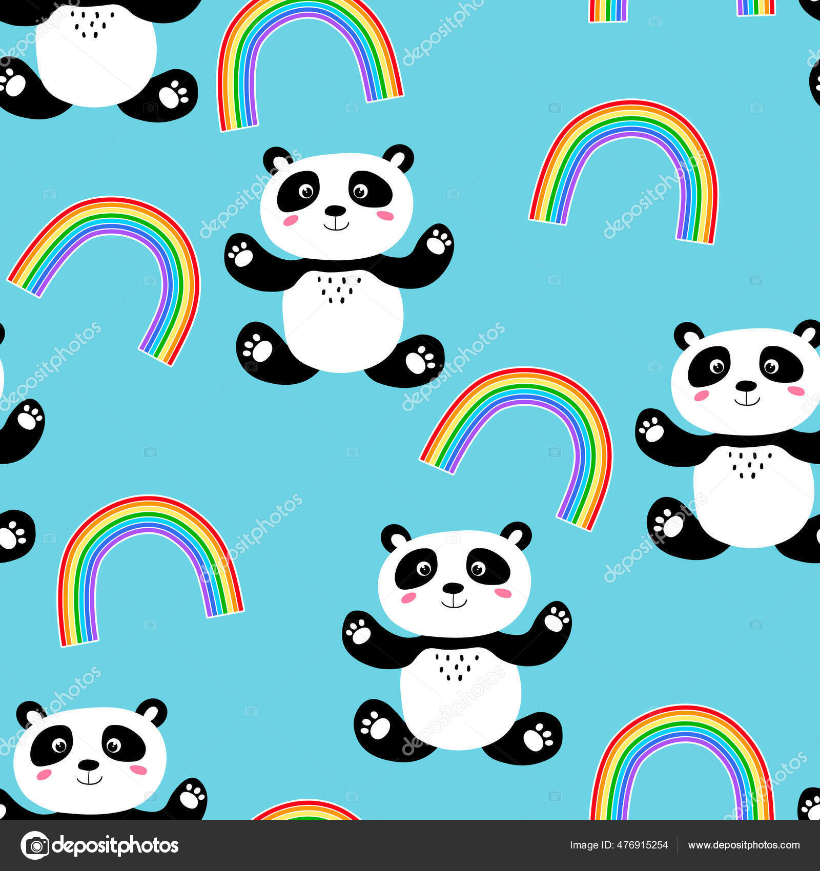 Seamless Pattern With Cute Panda Baby And Rainbow On Color Background Funny Asian Animals Card Postcards For Kids Flat Vector Illustration For Fabric Textile Wallpaper Poster Print Stock Vector Image By C Allakuzmenko