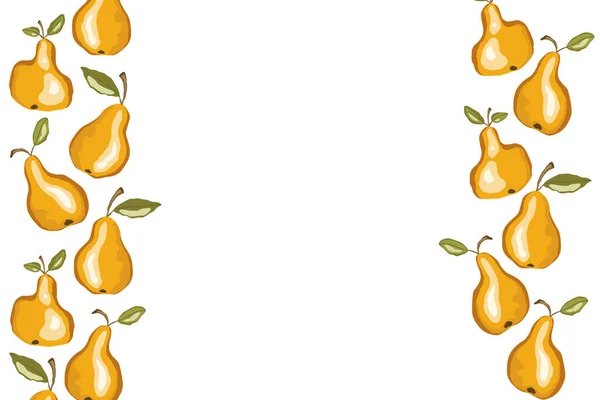 Päron ikon set solerad på vit bakgrund. Ram med naturliga läckra färska mogna välsmakande frukt. Mall vektor illustration för förpackning, banner, kort och annan design. Matkoncept. Kopiera utrymme — Stock vektor