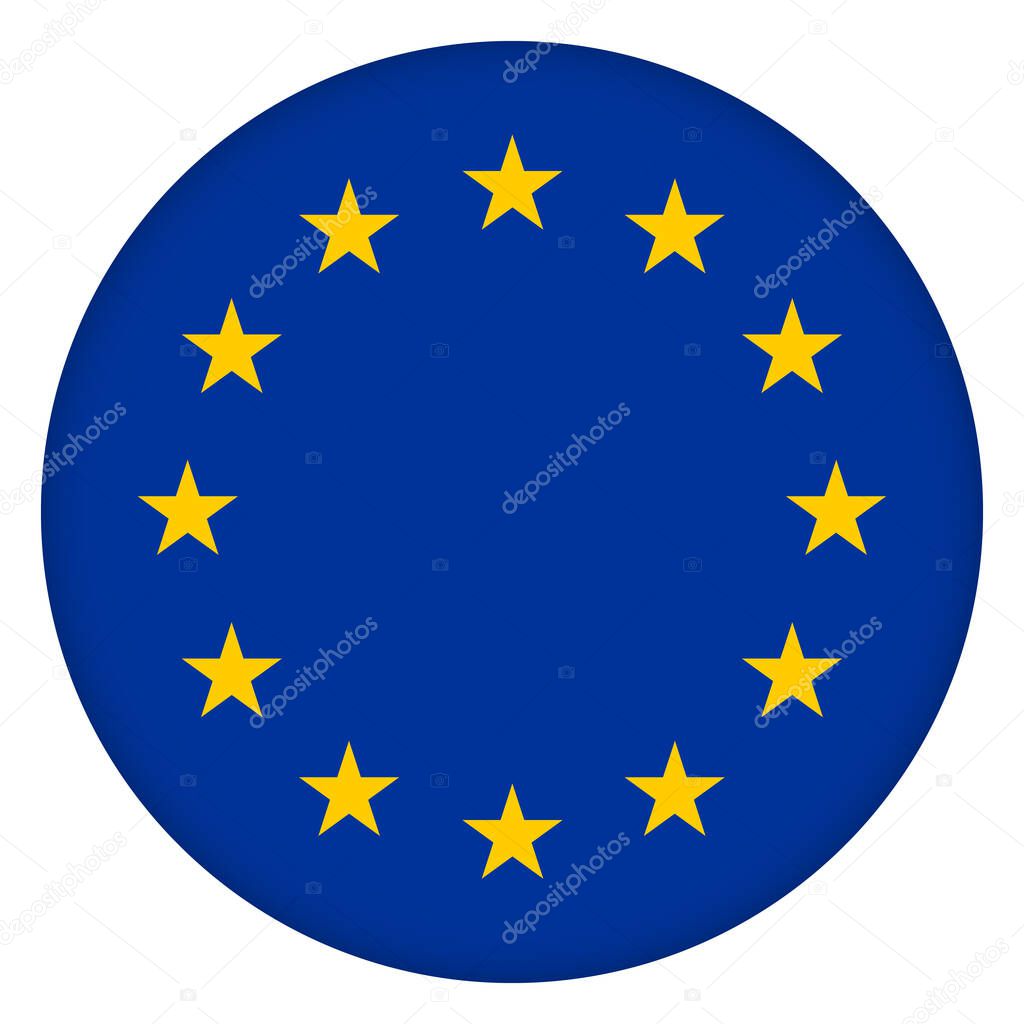 Glass light ball with European Union flag. Round sphere, template icon. EU national symbol. Glossy realistic ball, 3D abstract vector illustration highlighted on a white background. Big bubble