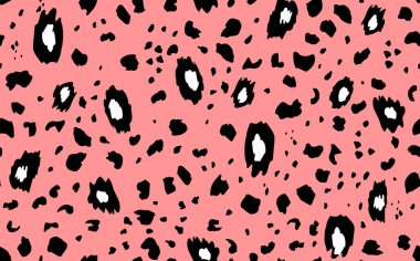 Soyut modern leopar pürüzsüz desen. Hayvanlar modaya uygun arka plan. Baskı, kart, kartpostal, kumaş, tekstil için PINK ve siyah dekoratif vektör stok çizimi. Modern stilize cilt süsü