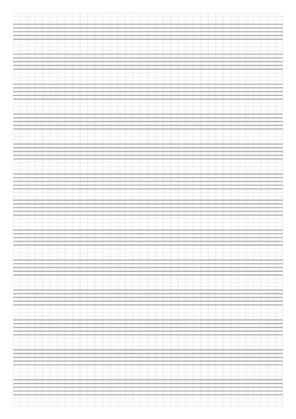 Papel gráfico. Papel de rejilla imprimible con pentagrama sobre fondo blanco. Un papel de hoja de música en blanco con personal. Patrón geométrico para composición, educación, escuela. Realista papel forrado tamaño en blanco A4 — Archivo Imágenes Vectoriales