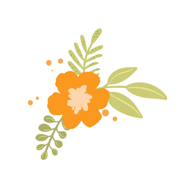 Set floral basé sur des ornements d'art folklorique traditionnel. Fleurs isolées orange et vert. Style scandinave. Suède style nordique. Illustration vectorielle. Élément de nature minimaliste simple — Image vectorielle