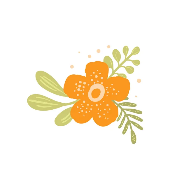 伝統的な民俗芸術の装飾に基づく花のセット。孤立したオレンジと緑の花。北欧風。スウェーデンのノルディックスタイル。ベクトルイラスト。シンプルなミニマルな自然要素 — ストックベクタ