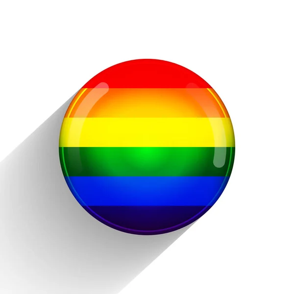 Bola ligera de vidrio con bandera de LGBT. Esfera redonda, icono de plantilla. Bola realista brillante, ilustración vectorial abstracta 3D. El amor gana. Pegatina símbolo LGBT en colores arco iris. Colección de orgullo gay — Vector de stock