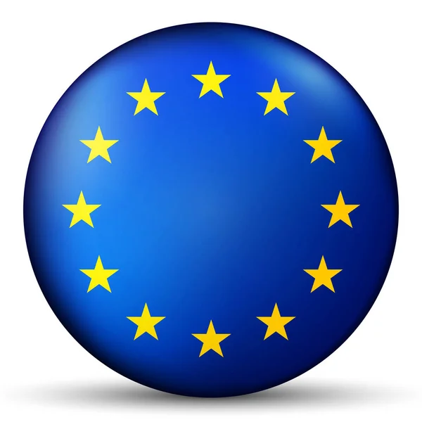 Szklana kula świetlna z flagą Unii Europejskiej. Kula okrągła, ikona szablonu. Symbol narodowy UE. Błyszcząca realistyczna piłka, 3D abstrakcyjna ilustracja wektorowa podkreślona na białym tle. Wielka bańka — Wektor stockowy