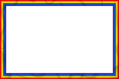 Bayrak LGBT simgeleri, kare kare. Şablon sınırı, vektör çizimi. Aşk kazanır. Gökkuşağı renklerinde LGBT sembolleri. Eşcinsel gurur koleksiyonu. Boşluğu kopyala