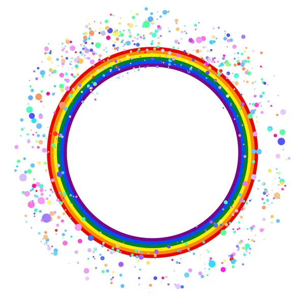 Flaga Ikona LGBT, okrągła ramka z konfetti. Projekt szablonu, ilustracja wektora. Miłość wygrywa. Symbol LGBT w tęczowych kolorach. gej duma kolekcja — Wektor stockowy