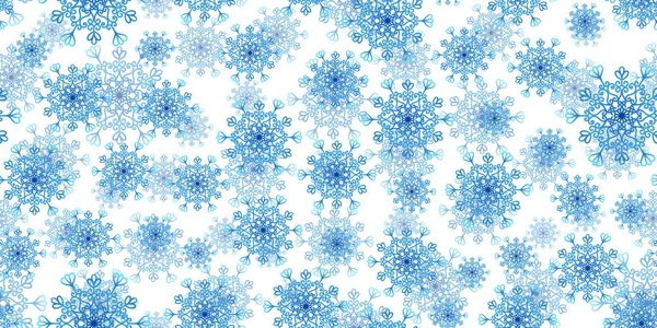 Χειμώνας απρόσκοπτη μοτίβο με μπλε νιφάδες χιονιού σε λευκό φόντο. Εικονογράφηση διάνυσμα για ύφασμα, υφασμάτινη ταπετσαρία, αφίσες, χαρτί περιτυλίγματος δώρο. Χριστούγεννα διανυσματική απεικόνιση. Πτώση χιονιού — Διανυσματικό Αρχείο