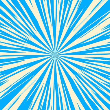 Pop Art Radyasyon Renkli Çizgi Roman kapağı. Çizgili mavi dijital arka plan. Çizgi film komik retro desenli striptiz maketi. Vektör yarım ton çizimi. Güneş patlaması, yıldız patlaması şekli