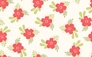 Geleneksel halk sanatları süslerine dayanan kusursuz çiçek desenleri. Işıklı arka planda renkli çiçekler. İskandinav tarzı. İsveç İskandinav tarzı. Vektör çizimi. Basit minimalist desen