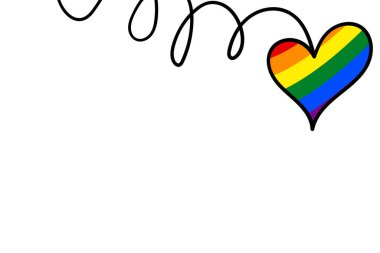 Bayrak LGBT simgesi, dekoratif çerçeve, kalplerle el çizimi kenarı. Şablon tasarımı, vektör çizimi. Aşk kazanır. Gökkuşağı renklerinde LGBT sembolü. Eşcinsel gurur koleksiyonu. Boşluğu kopyala