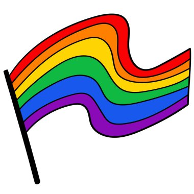 Flag LGBT, karalama tarzı. LGBT simgesi. Şablon tasarımı, vektör çizimi. Aşk kazanır. Gökkuşağındaki renklerde geometrik şekiller. Renkli semboller. Eşcinsel gurur koleksiyonu. Pankart