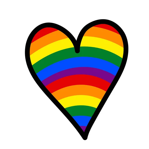 Tvar srdce ve vlajce LGBT barva, styl čmáranice. Ikona LGBT. Návrh šablony, vektorová ilustrace. Láska vyhrává. Geometrické tvary v barvách duhy. Barevné symboly. Gay sbírka pýchy. Nápis — Stockový vektor