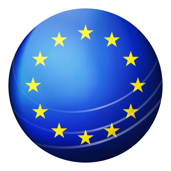 Glaskugel mit Flagge der Europäischen Union. Runde Kugel, Vorlage-Symbol. Nationales Symbol der EU. Hochglanz realistische Kugel, abstrakte 3D-Vektorillustration auf weißem Hintergrund. Große Blase — Stockvektor