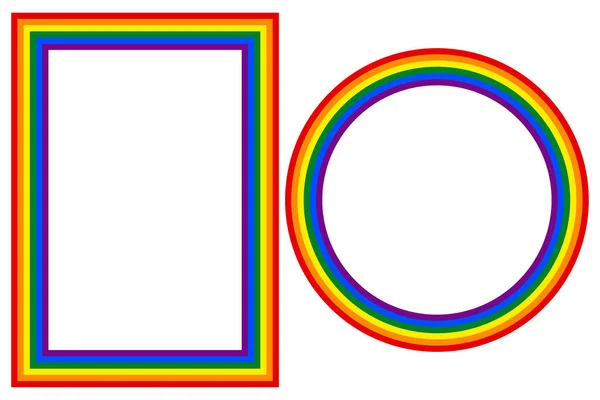 Drapeau icônes LGBT, cadres ronds et carrés. Modèle bordure, illustration vectorielle. L'amour gagne. Symboles LGBT en couleurs arc-en-ciel. Gay pride collection. Espace de copie — Image vectorielle