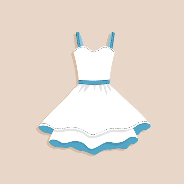 Lovely feminine elegant beautiful white and blue dress. Trendy dresses icon. Women cloth element. Feminine symbol, template modern design. Vector sketch illustration. Clothes concept — Stock Vector