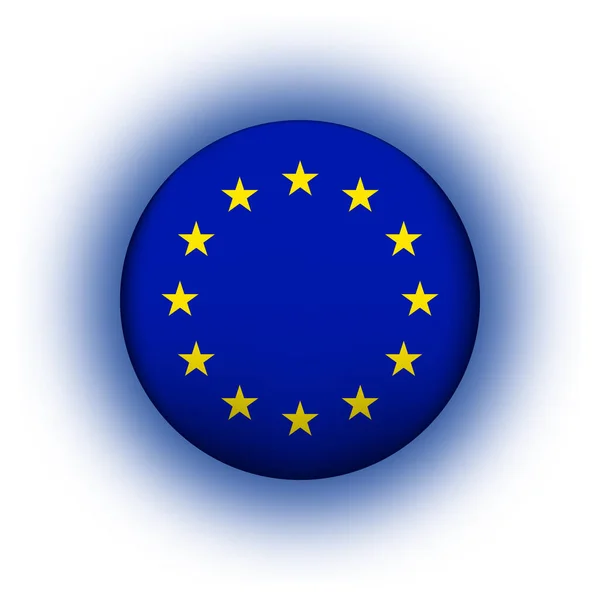 Bola de vidro com bandeira da União Europeia. Esfera redonda, ícone de modelo. Símbolo nacional da UE. Bola realista brilhante, ilustração vetorial abstrata 3D destacada em um fundo branco. Grande bolha — Vetor de Stock