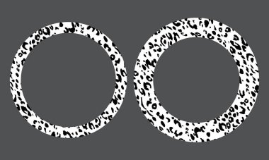 Modern stilize leopar derisi süsüsüyle siyah beyaz çerçeve. Mandala şeklinde yuvarlak desen. Hayvan süsüsüyle dekoratif sınır. Moda deri cilt. Uzayı kopyala Vektör illüstrasyonu.