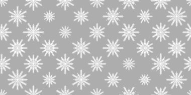 Gri zemin üzerinde beyaz kar taneleri olan kışın pürüzsüz deseni. Kumaş, tekstil duvar kağıtları, posterler, hediye ambalaj kağıtları için vektör çizimi. Noel vektör illüstrasyonu. Yağan kar