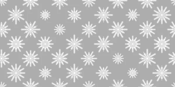 Zimní bezešvé vzor s bílými sněhové vločky na šedém pozadí. Vektorová ilustrace pro tkaniny, textilní tapety, plakáty, dárkový balicí papír. Vánoční vektorová ilustrace. Padající sníh — Stockový vektor