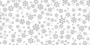 Beyaz zemin üzerinde gri kar taneleri olan kışın pürüzsüz deseni. Kumaş, tekstil duvar kağıtları, posterler, hediye ambalaj kağıtları için vektör çizimi. Noel vektör illüstrasyonu. Yağan kar