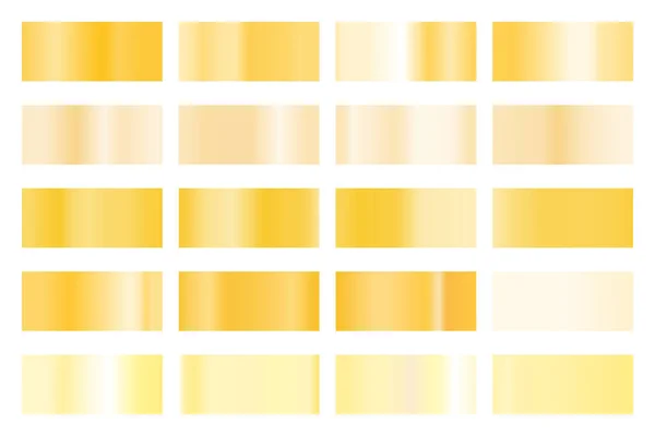 Collezione di gradienti metallici con ologramma dorato lucido. Struttura olografica della stagnola, rosa dell'oro, gradazione dorata. Set vettoriale per telaio, nastro, bordo, altro design — Vettoriale Stock