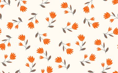 Geleneksel halk sanatları süslerine dayanan kusursuz çiçek desenleri. Işıklı arka planda renkli çiçekler. İskandinav tarzı. İsveç İskandinav tarzı. Vektör çizimi. Basit minimalist desen