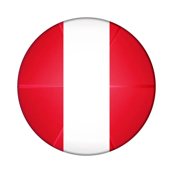 ペルーの国旗がついたガラスのライトボール。丸い球、テンプレートアイコン。ペルーのシンボル。光沢のある現実的なボール、白い背景に強調された3D抽象的なベクトルイラスト。大きなバブル — ストックベクタ