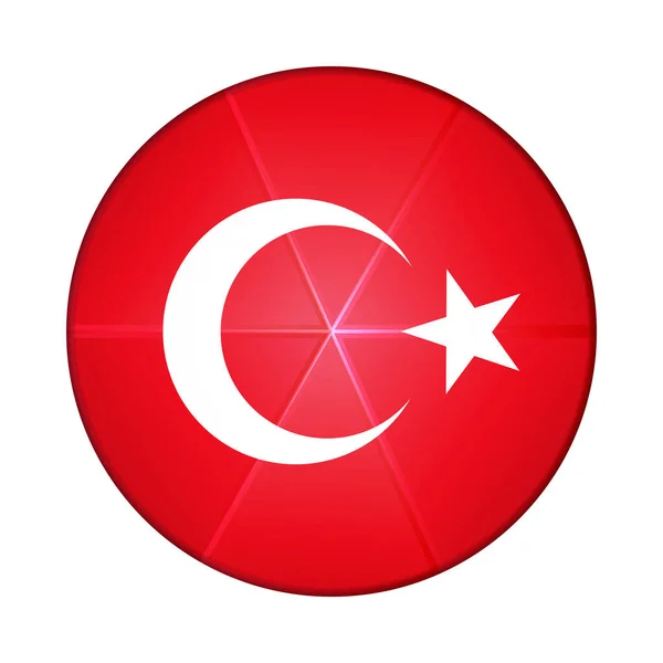 トルコの国旗がついたガラスボール。丸い球、テンプレートアイコン。トルコの国民的シンボル。光沢のある現実的なボール、白い背景に強調された3D抽象的なベクトルイラスト。大きなバブル — ストックベクタ