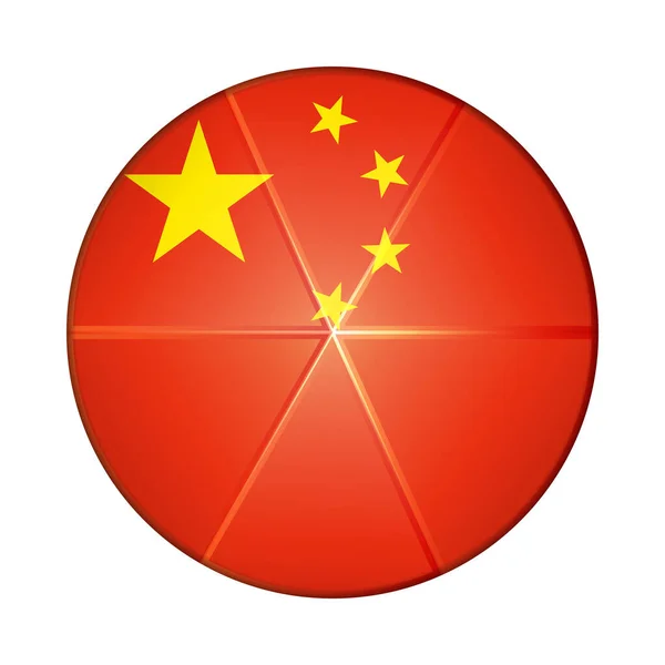 Glazen lichtbal met vlag van China. Ronde bol, sjabloon icoon. Chinees nationaal symbool. Glanzende realistische bal, 3D abstracte vector illustratie gemarkeerd op een witte achtergrond. Grote bubbel — Stockvector