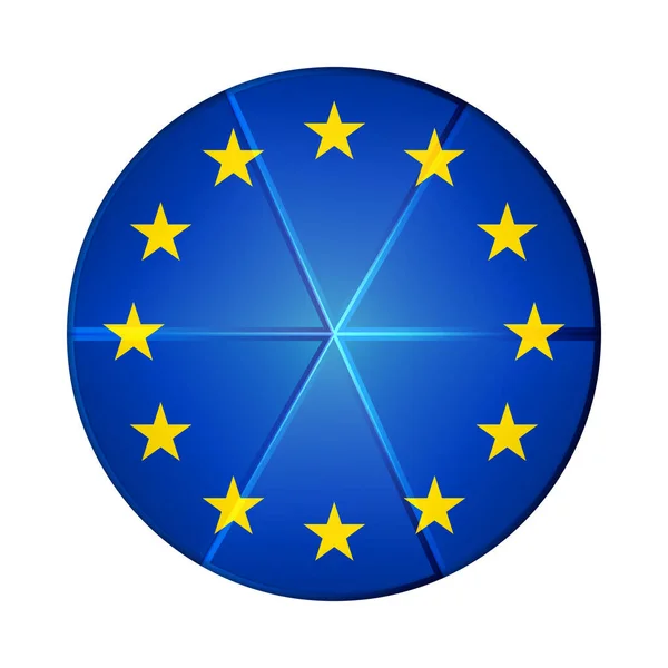 Glasboll med EU-flagga. Rund sfär, mallikon. Nationell EU-symbol. Glänsande realistisk boll, 3D abstrakt vektor illustration belyst på en vit bakgrund. Stor bubbla — Stock vektor