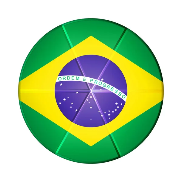 ブラジルの国旗がついたガラスボール。丸い球、テンプレートアイコン。ブラジルの国民的シンボル。光沢のある現実的なボール、白い背景に強調された3D抽象的なベクトルイラスト。大きなバブル — ストックベクタ
