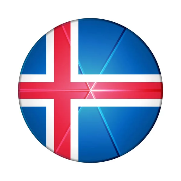 Szklana kula świetlna z flagą Islandii. Kula okrągła, ikona szablonu. Islandzki symbol narodowy Błyszcząca realistyczna piłka, 3D abstrakcyjna ilustracja wektorowa podkreślona na białym tle. Wielka bańka — Wektor stockowy