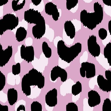 Soyut modern leopar pürüzsüz desen. Hayvanlar modaya uygun arka plan. Baskı, kart, kartpostal, kumaş, tekstil için PINK ve siyah dekoratif vektör stok çizimi. Modern stilize cilt süsü