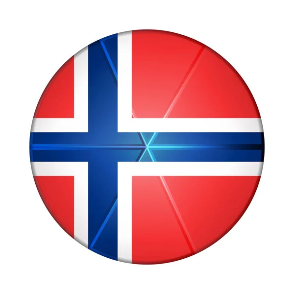 Szklana kula świetlna z flagą Norwegii. Kula okrągła, ikona szablonu. Norweski symbol narodowy. Błyszcząca realistyczna piłka, 3D abstrakcyjna ilustracja wektorowa podkreślona na białym tle. Wielka bańka — Wektor stockowy