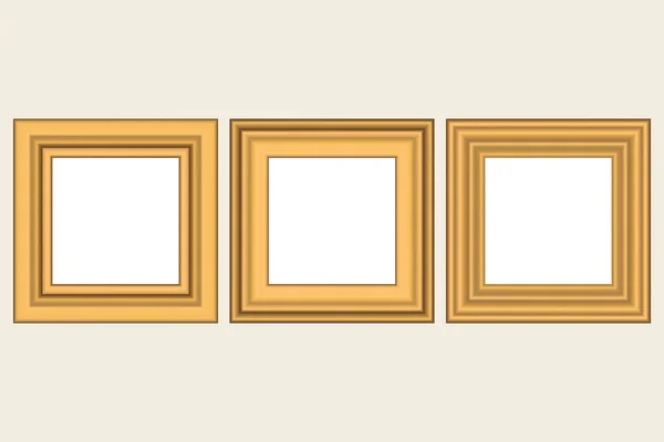 Set of squared golden vintage wooden frame for your design. Vintage cover. Place for text. Vintage antique gold modern rectangular frames. Template vector illustration — Stock Vector