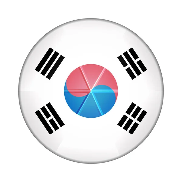 Glasboll med Koreas flagga. Rund sfär, mallikon. Koreansk nationalsymbol. Glänsande realistisk boll, 3D abstrakt vektor illustration belyst på en vit bakgrund. Stor bubbla — Stock vektor