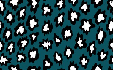 Soyut modern leopar pürüzsüz desen. Hayvanlar modaya uygun arka plan. Baskı, kart, kartpostal, kumaş ve tekstil için yeşil ve siyah dekoratif vektör çizimi. Modern stilize cilt süsü